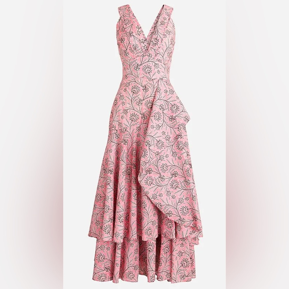 NWT J. Crew Collection Cross-back ruffle-hem dress in Ratti® coral vines, size 4